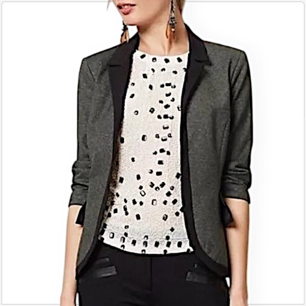 Cartonnier Anthropologie Hadley Charcoal Gray Black Trim Tux Blazer Jacket 12